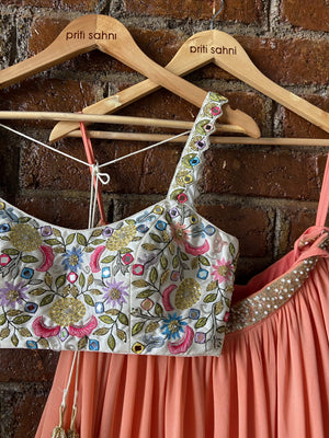 Ivory Swan and Peach Ruffle Lehenga Set image 3