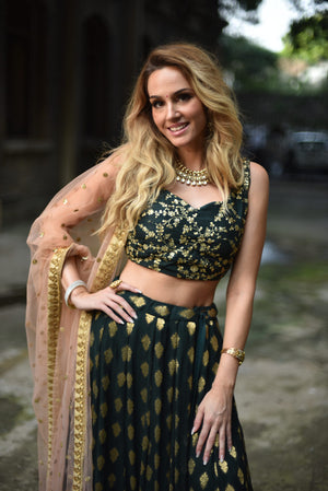 Forest Green Ruffle Lehenga Set image 1