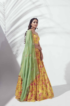 Yellow Floral Printed Lehenga image 4