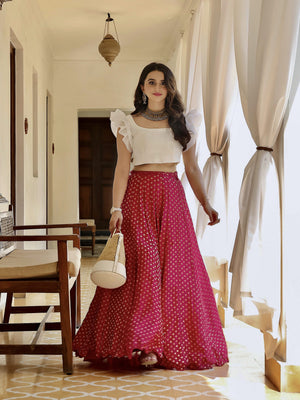 White Organza Ruffle Top and Pink Skirt - S image