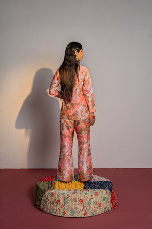 Coral Pink Print And Embroidered Blazer Suit Set image 4