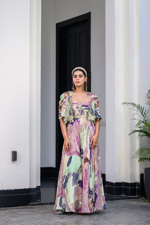 Eden Jumpsuit Paidawn With Highlighted Cape Jacket Set image 5