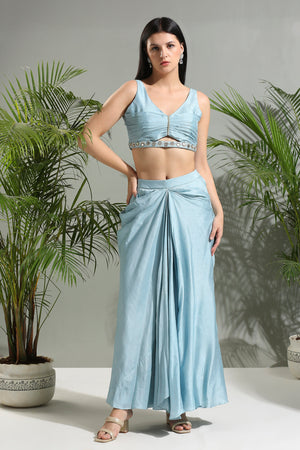 Grey Top and Skirt Set With Fuchsia Jacket image 2