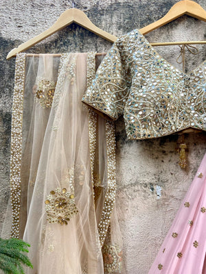 Nude Pink and Beige Lehenga Set - M image