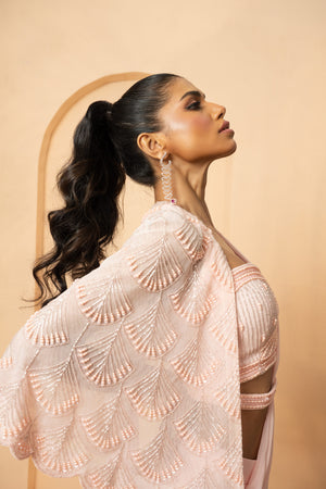 Baby Pink Cape Drape Saree image 4