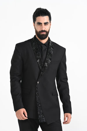 Black Assymetrical Panel Tuxedo Set image 2