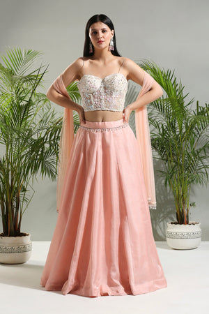 Peach and Ivory Corset Set - L image