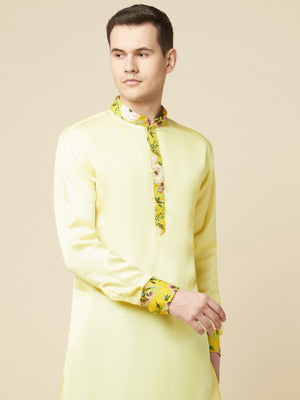 Lime Yellow Art Silk Kurta image 3
