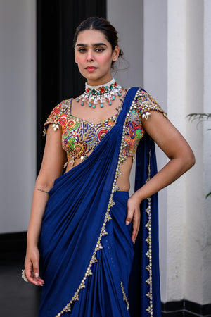 Iris Highlighted Applique Saree with Highlighted Blouse - Custom image