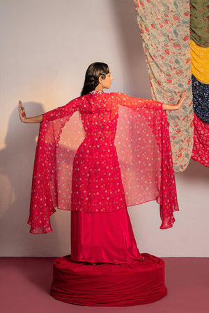 Hot Pink Printed And Embroidered Cape & Skirt Set image 2