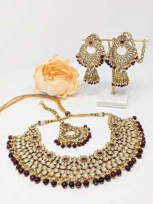 Mogra Kundan Necklace Set - Ruby Red image