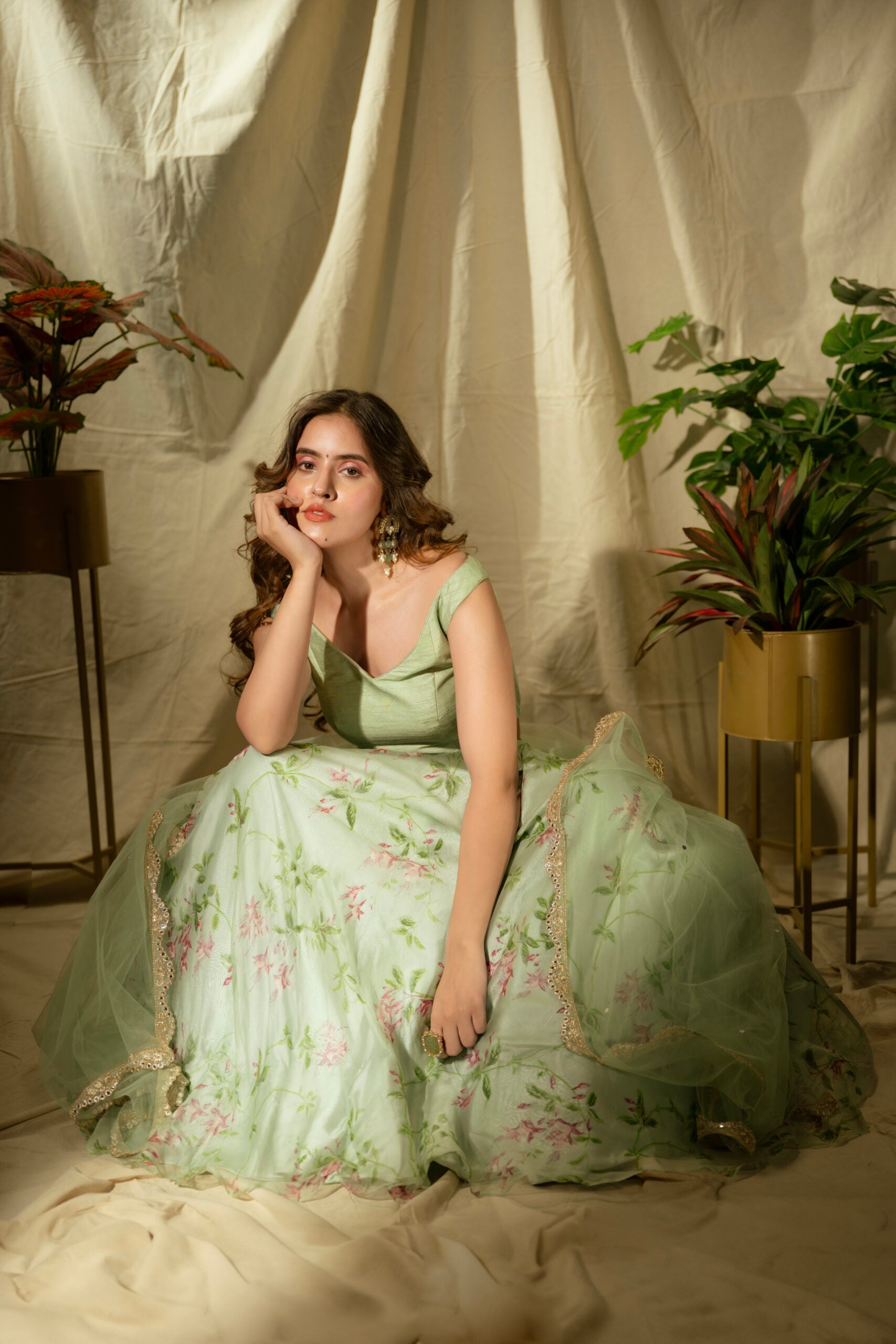 Sky Blue Floral Organza Lehenga Set image 1