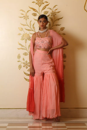 Baby Pink Sharara Set With Shrug image 0