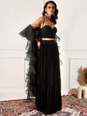 Black Evaa Corset Lehenga Set image 1