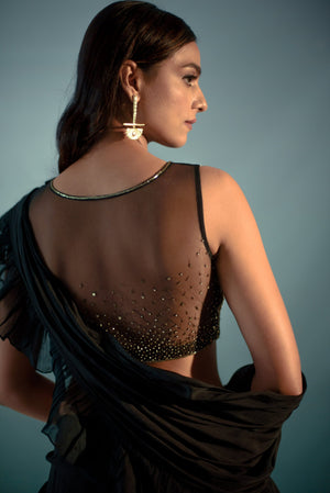 Black Feather Details Saree Set image 6