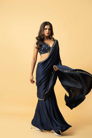 Blue Modal Satin Saree image 2