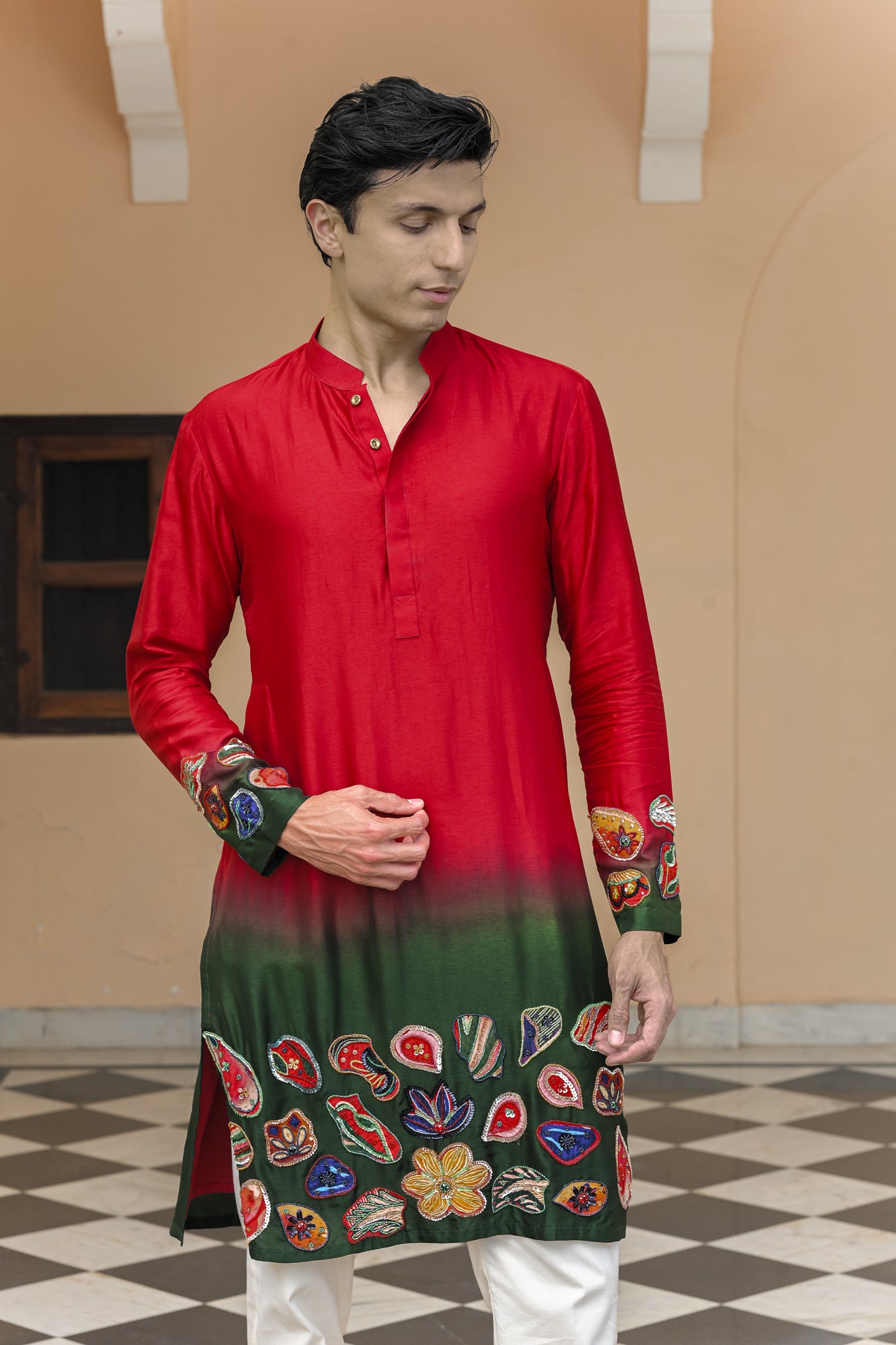Scarlet Bloom Shaded Applique Embroidered Kurta Pant Set
