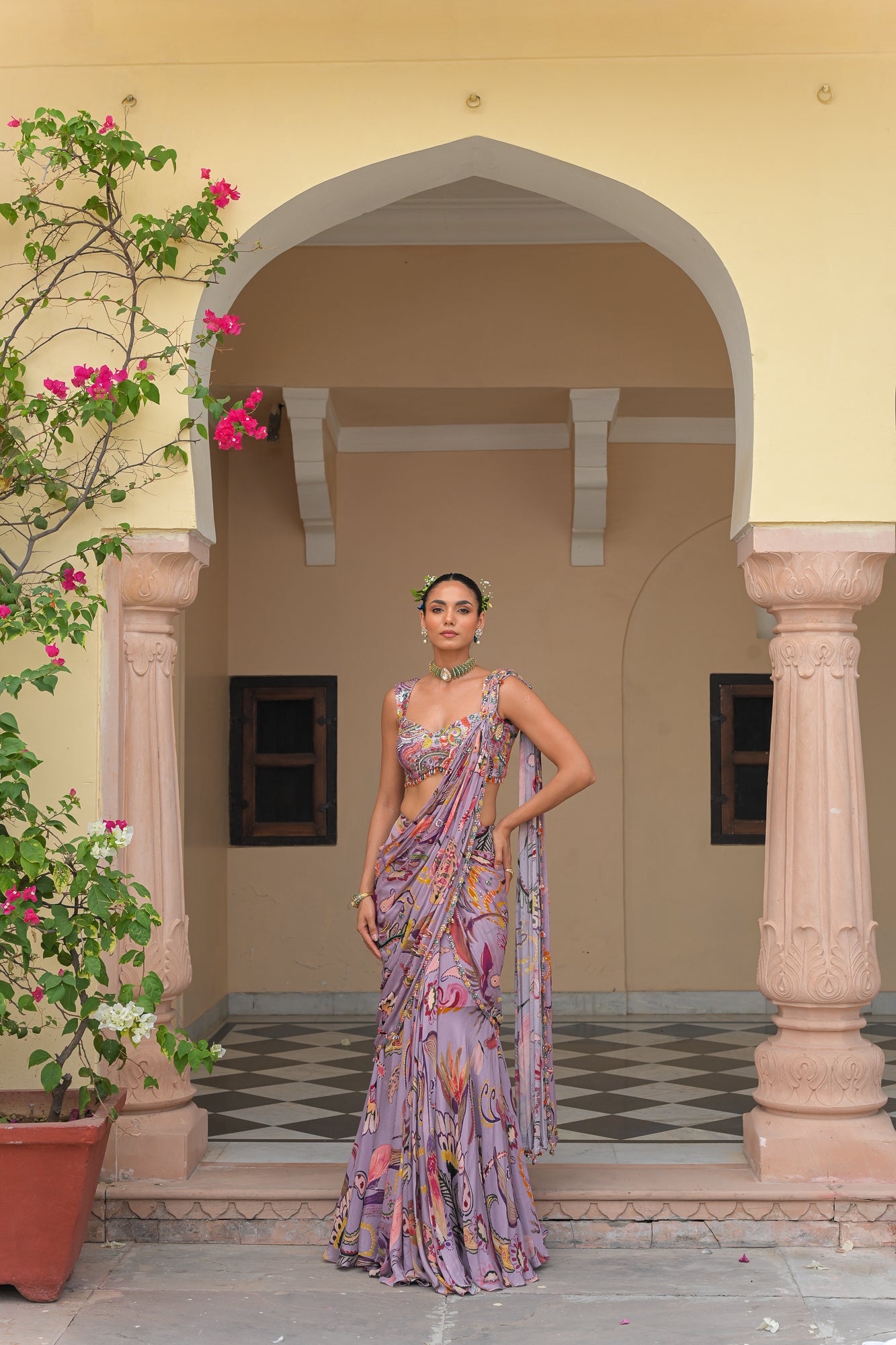 Violet Bloom Saree with Highlight Blouse