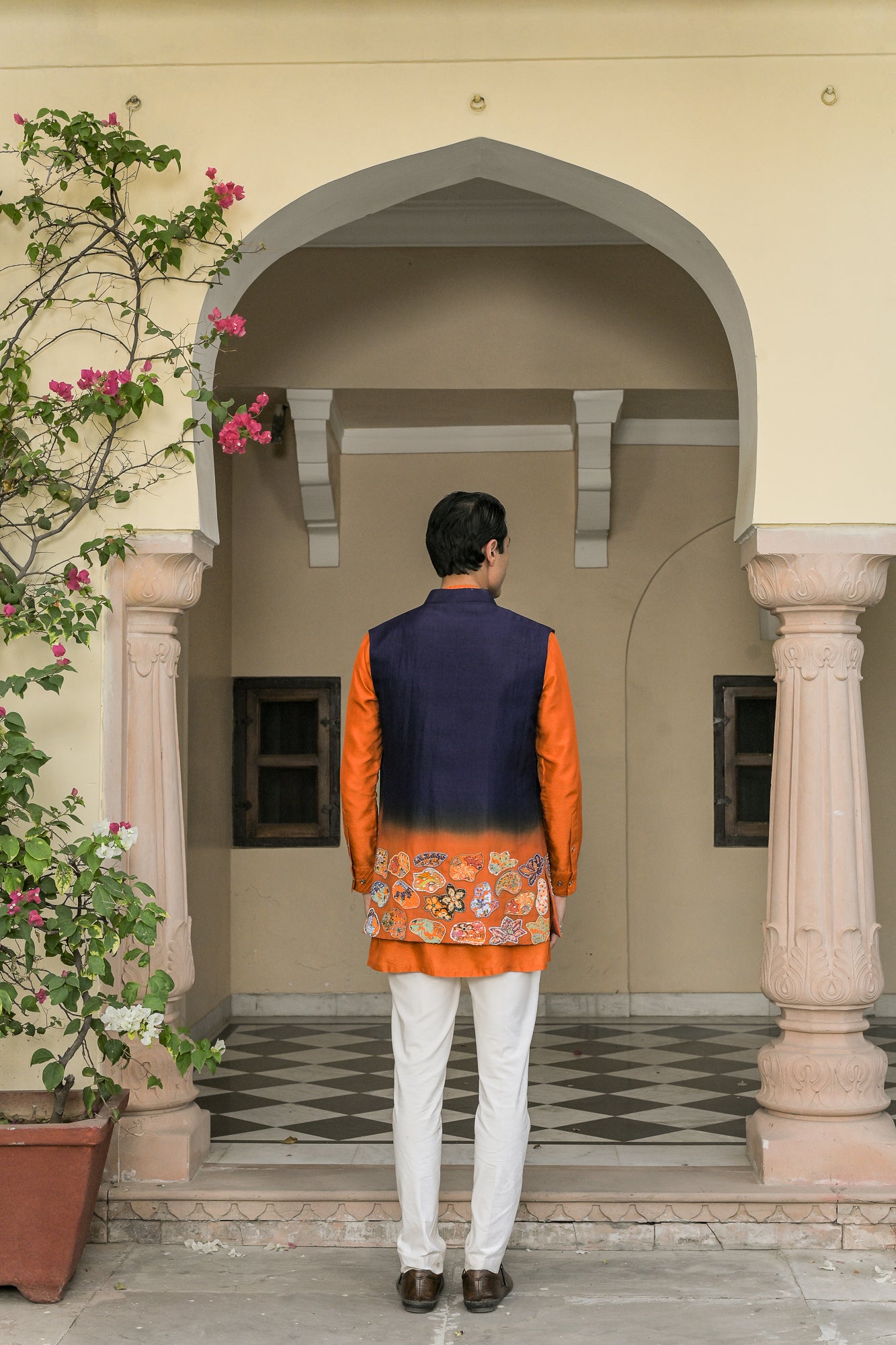 Shaded Applique Half Jacket Paired With. Pin Tuck Kurta Pant Set