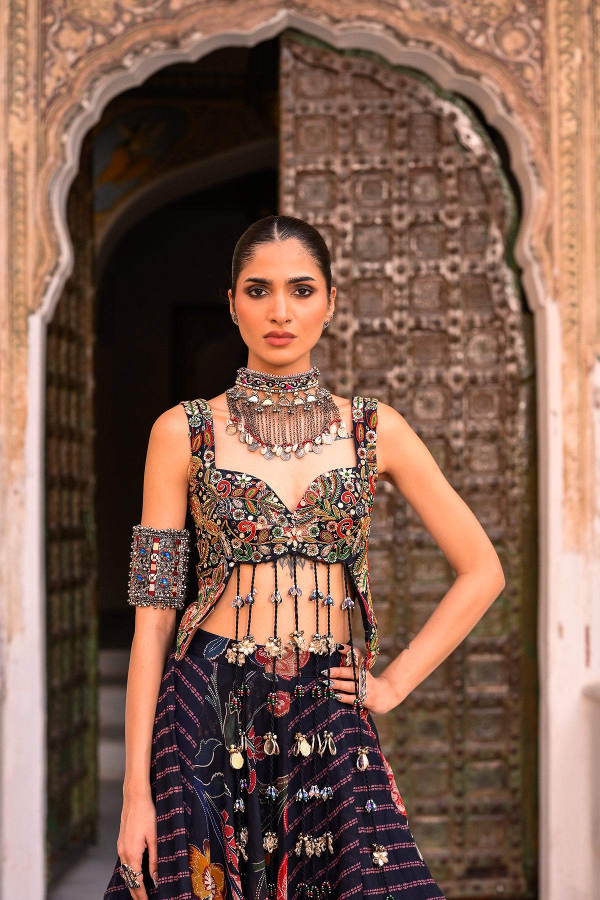 Dual Printed Lehenga With Embroidered Tassle Blouse