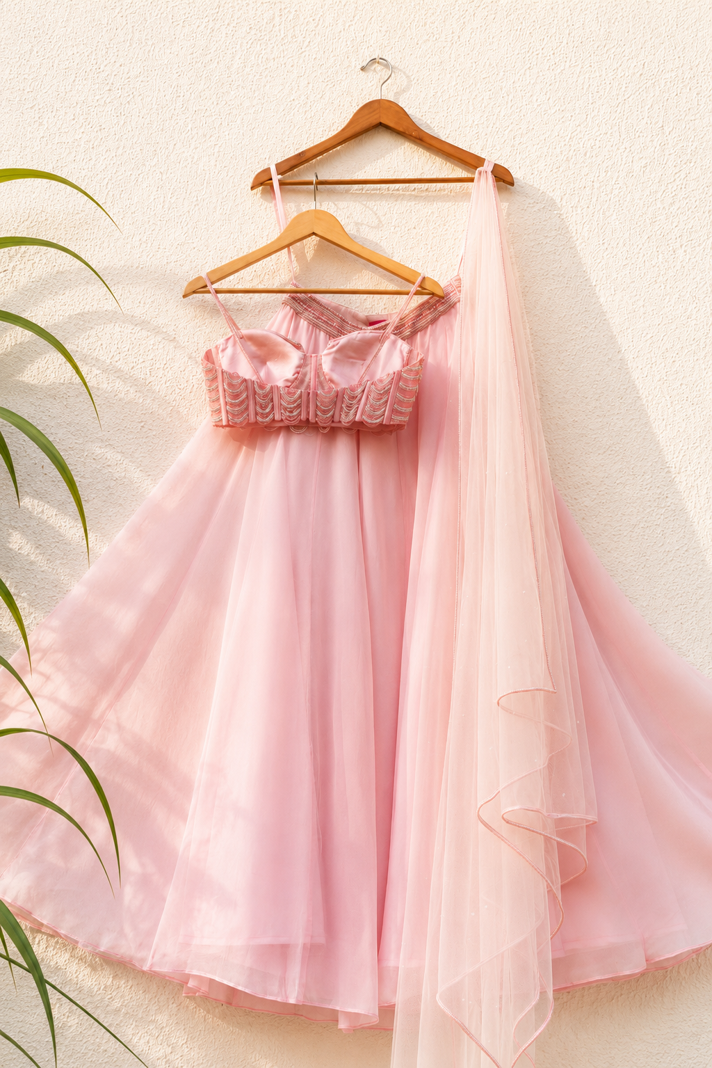 Baby Pink Pearl And Cutdana Blouse With Goergette Sharara