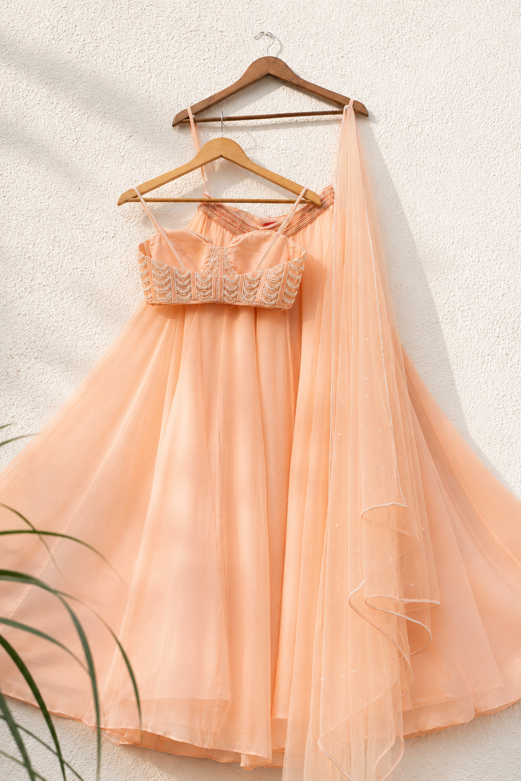 Peach Pearl And Cutdana Blouse With Goergette Sharara