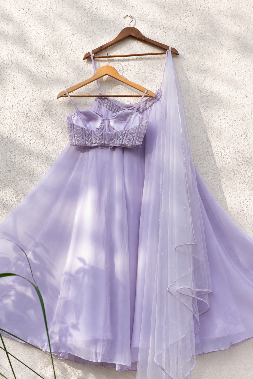Lilac Pearl And Cutdana Blouse With Goergette Sharara