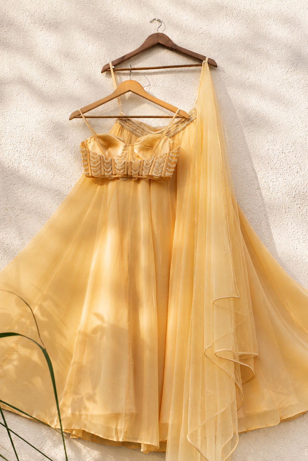 Honey Yellow Pearl And Cutdana Blouse With Goergette Sharara