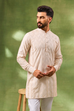 Beige Geometric Embroidered Kurta Set image 2