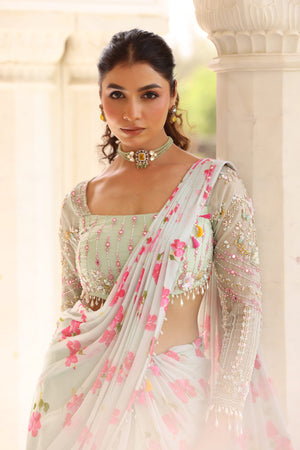 Floral Printed Pre-Drape Saree image 12