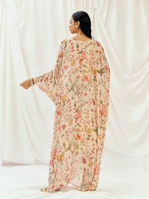 Floral White Printed Embroidered Kaftan image 5