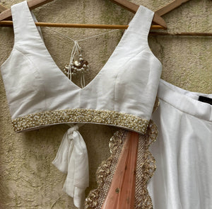 Ivory and Peach Sequin Lehenga Set image 1