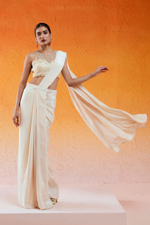 Ivory Embroidered Saree Set image 2