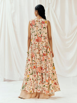 Floral White Printed Long Jacket Sharara Set with Bustier image 7