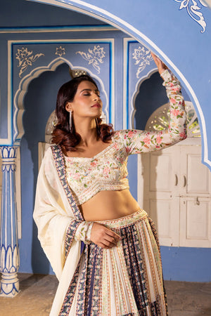 Off White Blue Layer Lehenga Set image 2