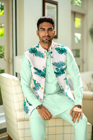 Tropical Print Bundi Jacket Kurta Set image 2