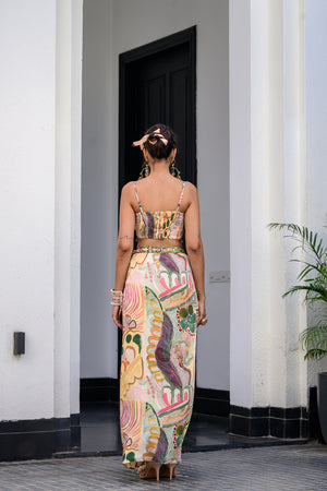 Flora Highlight Bralette Paidawn With Dhoti Skirt And Applique Cape Set image 1