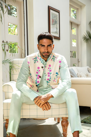 Floral Print Bundi Jacket with Kurta Set image 2