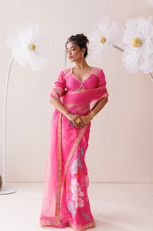 Pink Net Saree image 1