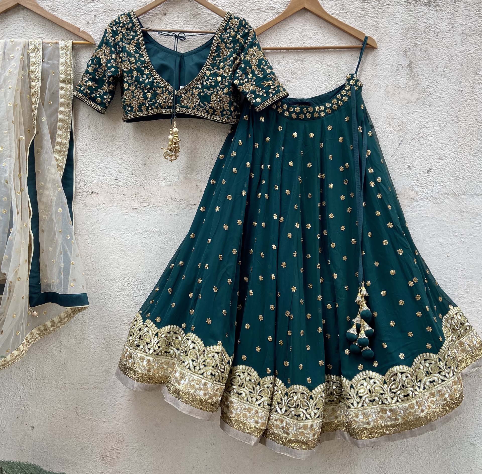 Green Sharmily Embroidered Lehenga Set image 1