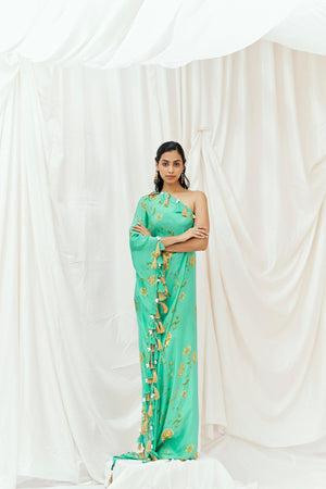 Turquoise Blue Printed Beaded Kaftan image 7