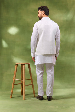 White Jacquard Jacket Kurta Set image 1