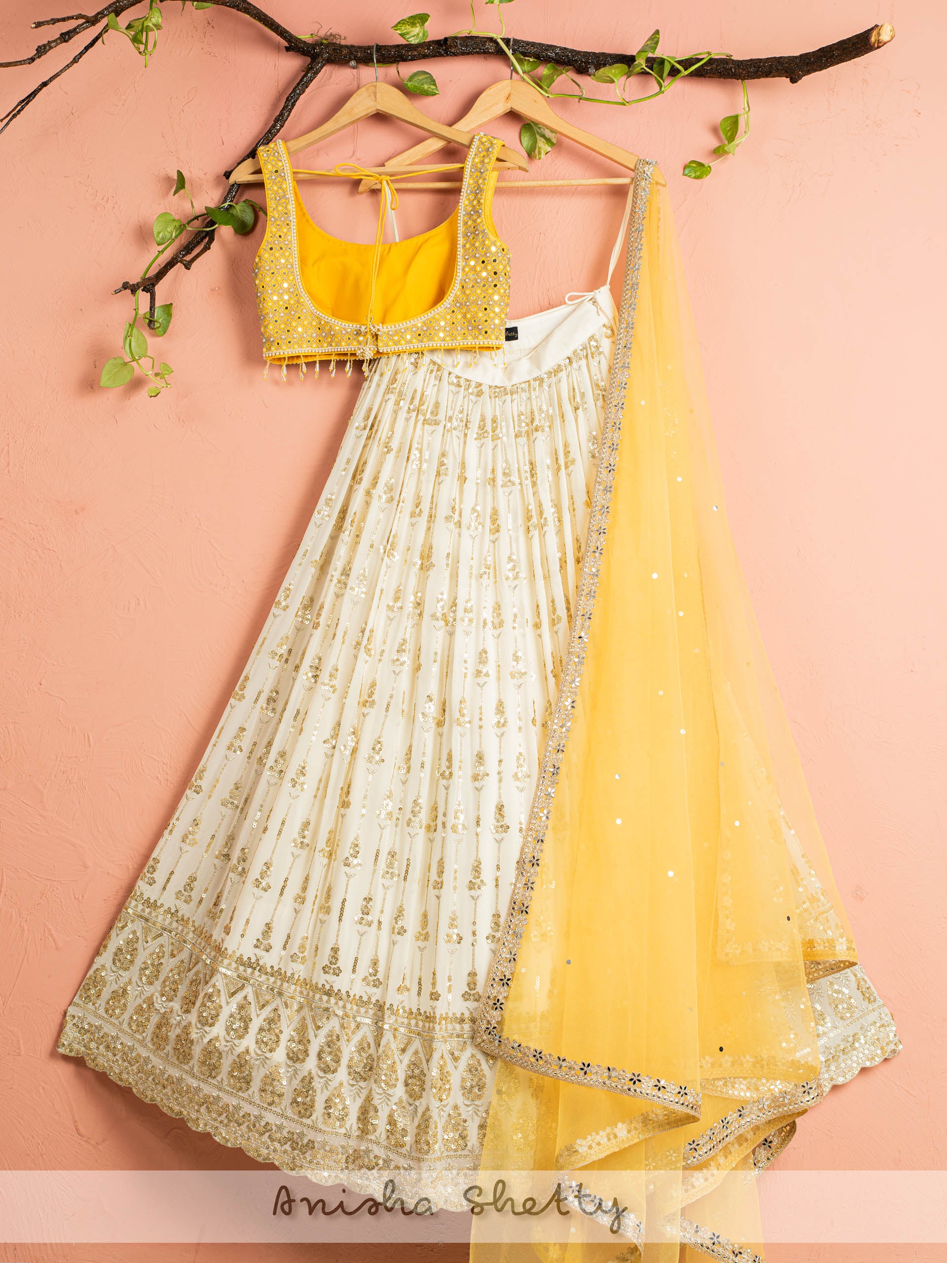 Ivory and Pineapple Yellow Lehenga Set image 1