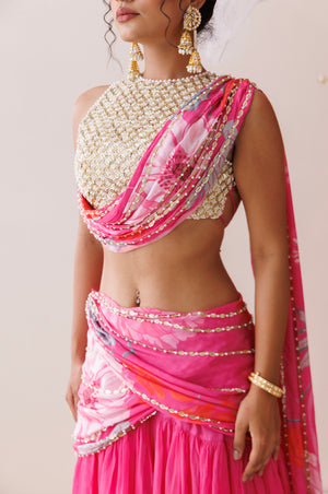 Pink Organza Lehenga Set image 2