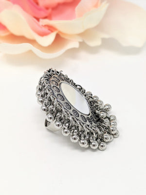 Oxidized Mirror Ring with Ghungroo image 2