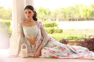 Floral Printed Pre-Drape Saree image 16
