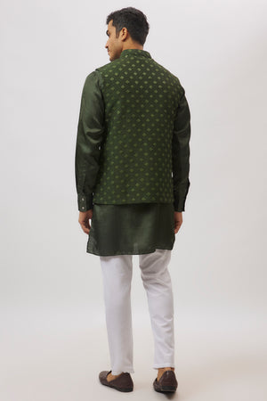 Emerald Green Embroidered Jacket Kurta Set image 1