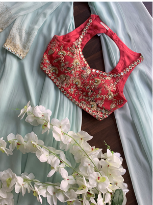 Sea Green And Red Palazzo Set image 1