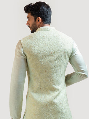 Mint Green Long Nehru Jacket image 3