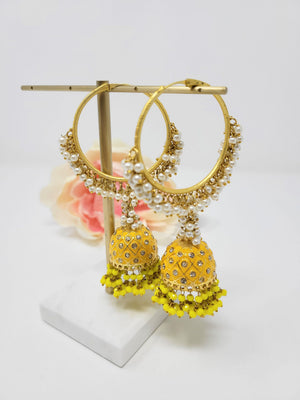 Meenakari Jhumka Hoop Earrings - Yellow image